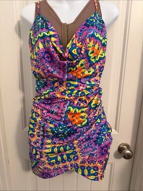 SHEIN Vibrant Multicolor Ruched Dress size medium US 6